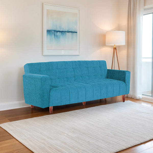 Lisbon Neo 3 Seater Wooden Sofa Cum Bed - ( Premium Molfino Fabric- Sky Blue )