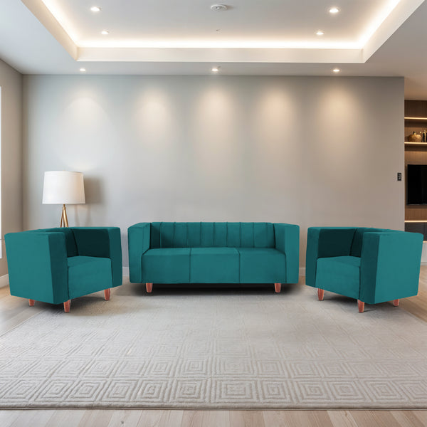 Sydney (3+1+1) Seater Sofa- ( Plush Suede Fabric- Teal )