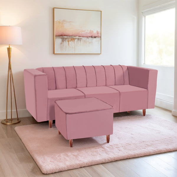 Sydney 4 Seater Sofa with Ottoman- ( Plush Suede Fabric- Peach )