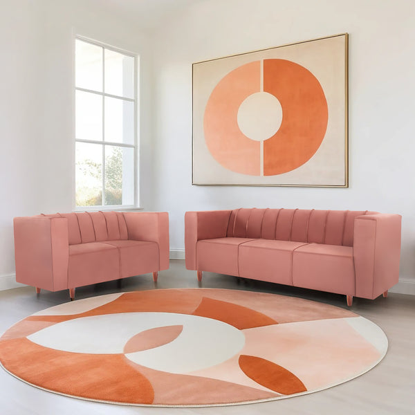 Sydney (3+2) Seater Sofa- ( Plush Suede Fabric- Peach )