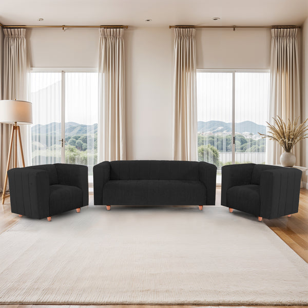 Tokyo 5 Seater Sofa- (3+1+1) ( Premium Molfino Fabric - Black )