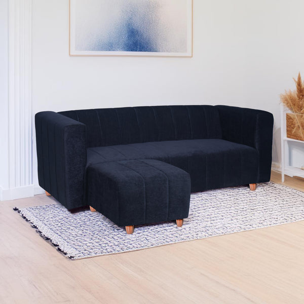 Tokyo 5 Seater Sofa with 2 Ottomans- ( Premium Molfino Fabric- Black )