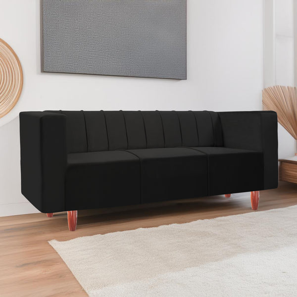 Sydney 3 Seater Sofa- ( Plush Suede Fabric- Black )