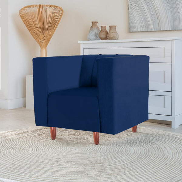 Sydney 1 Seater Sofa- ( Plush Suede Fabric- Blue )