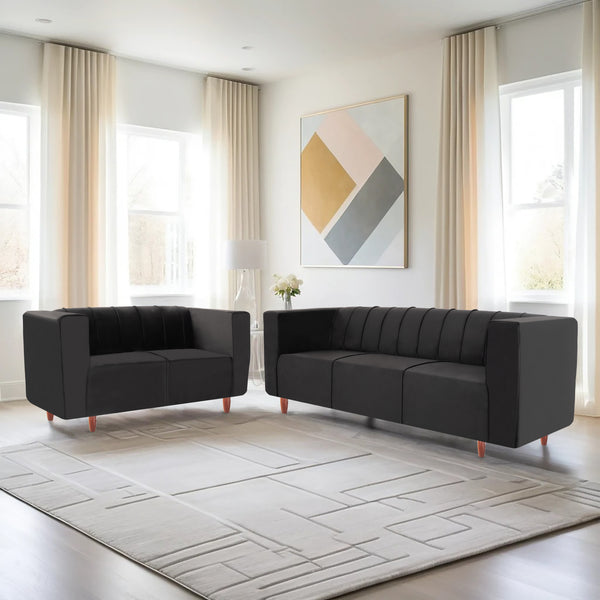 Sydney (3+2) Seater Sofa- ( Plush Suede Fabric- Black )