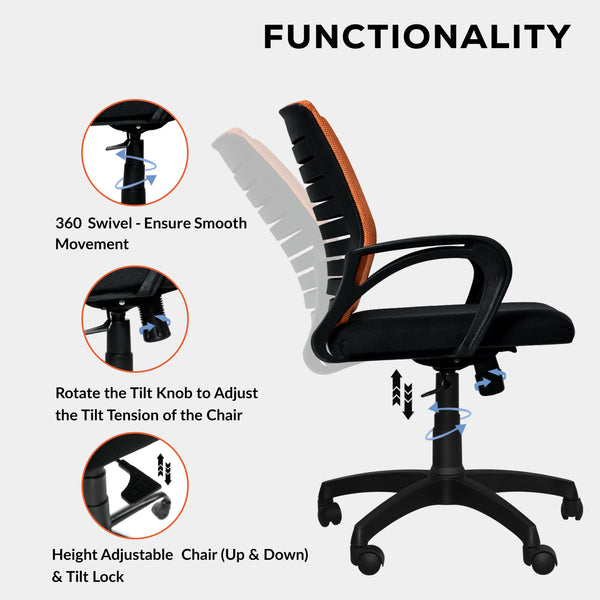 Bolt Mid-Back Office Chair – Ergonomic, Durable & Versatile ( Orange )
