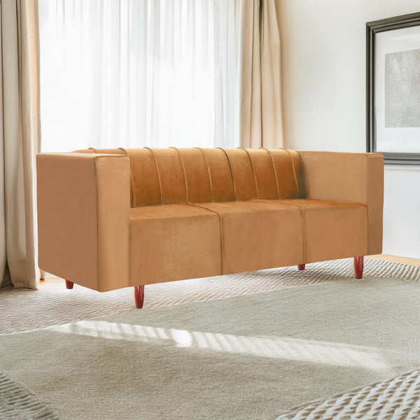 Sydney 3 Seater Sofa- ( Plush Suede Fabric- Beige )