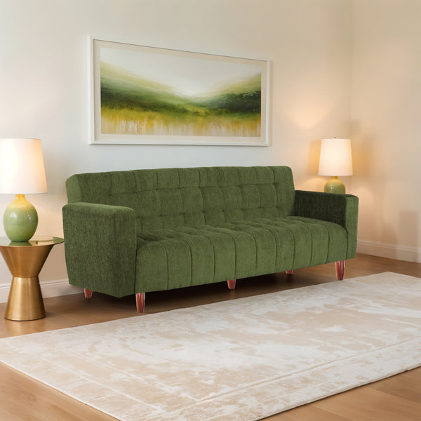 Lisbon Neo 3 Seater Wooden Sofa Cum Bed - ( Premium Molfino Fabric- Green )