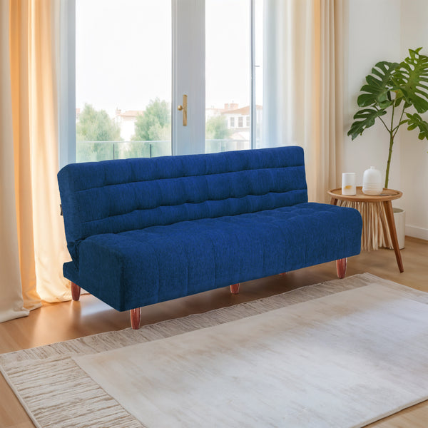 Florida Neo 4 Seater Wooden Sofa Cum Bed - ( Premium Molfino Fabric- Blue )