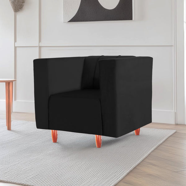 Sydney 1 Seater Sofa- ( Plush Suede Fabric- Black )