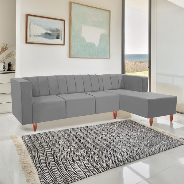 Sydney 6 Seater sofa right corner- ( Plush Suede Fabric- Grey )