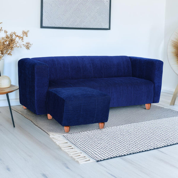 Tokyo 5 Seater Sofa with 2 Ottomans- ( Premium Molfino Fabric- Blue )