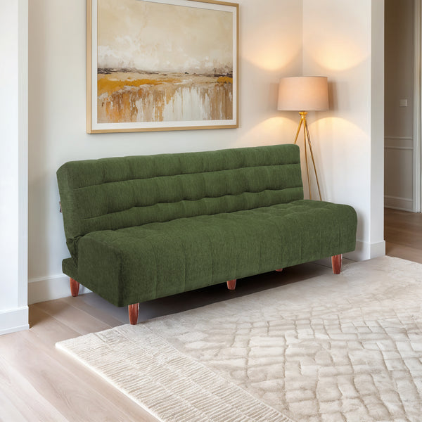 Florida Neo 4 Seater Wooden Sofa Cum Bed - ( Premium Molfino Fabric- Green )
