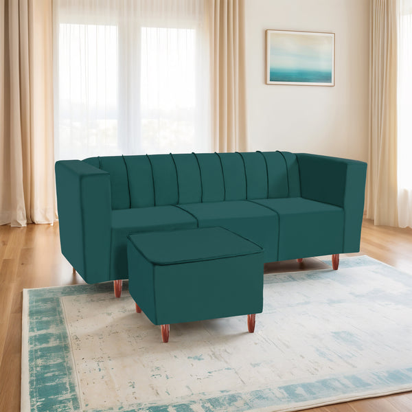 Sydney 4 Seater Sofa with Ottoman- ( Plush Suede Fabric- Teal )