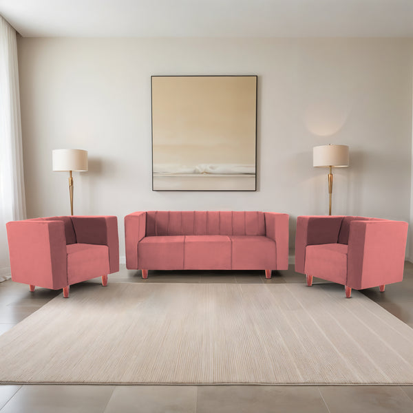 Sydney (3+1+1) Seater Sofa- ( Plush Suede Fabric- Peach )