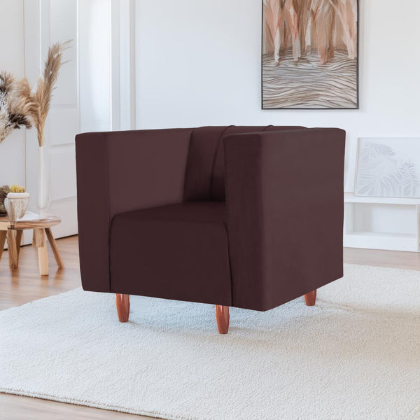 Sydney 1 Seater Sofa- ( Plush Suede Fabric- Brown )