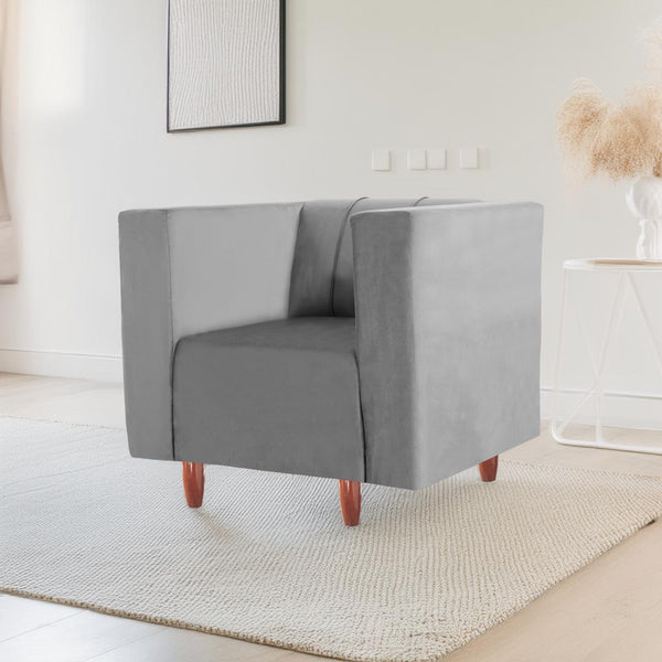 Sydney 1 Seater Sofa- ( Plush Suede Fabric- Grey )