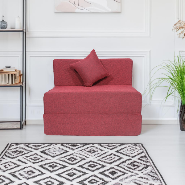 Seventh Heaven 1 Seater 6×3  Premium Jute Fabric Washable Cover Sofa cum Bed 1 Seater Double Foam Fold Out Sofa Cum Bed with 1 same Cushion  (Finish Color - Maroon Delivery Condition - Pre-assembled)