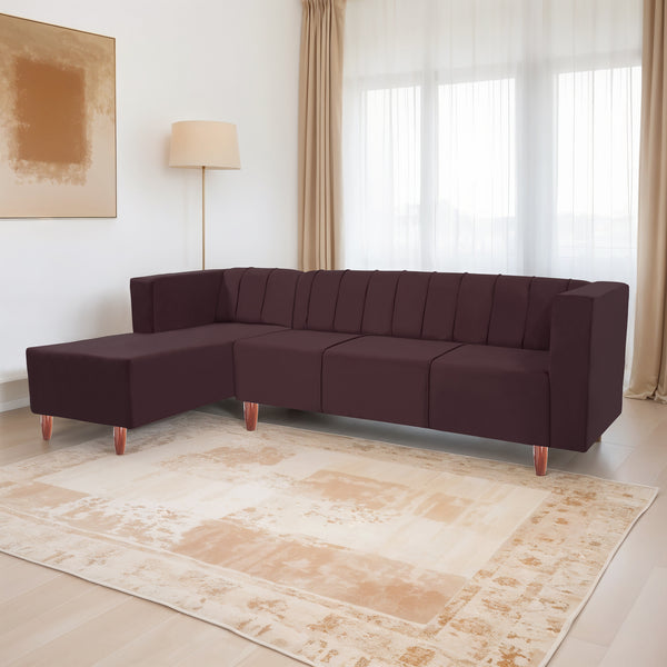 Sydney 6 Seater Sofa left corner- ( Plush Suede Fabric- Brown )