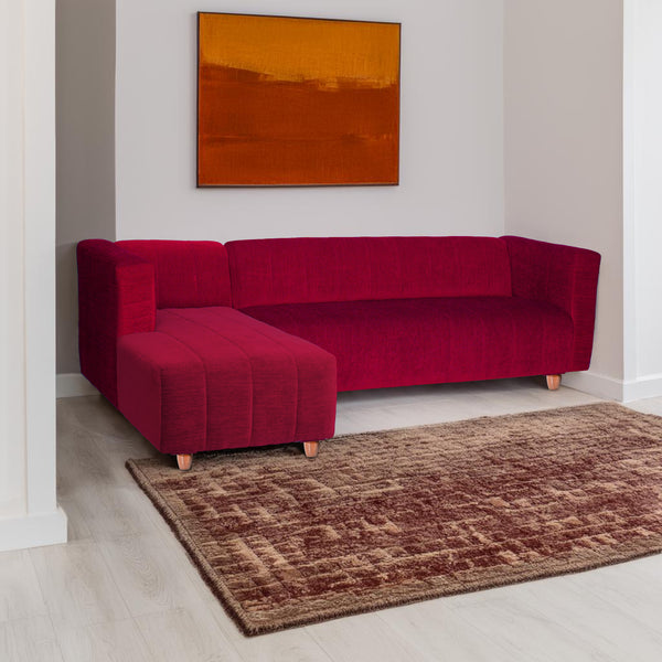 Tokyo 6 Seater Sofa Left Corner- ( Premium Molfino Fabric- Maroon )