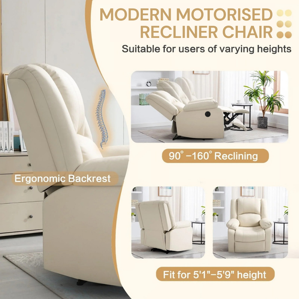 Phoenix 1 Seater Motorised Recliner – ( Spacious, Luxurious & DIY-Friendly - Beige )