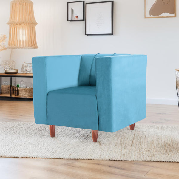Sydney 1 Seater Sofa- ( Plush Suede Fabric- Sky Blue )