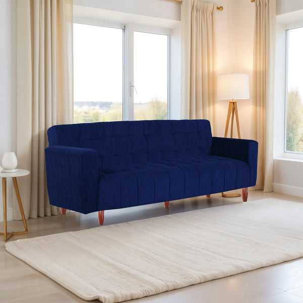 Lisbon Neo 3 Seater Wooden Sofa Cum Bed - ( Premium Molfino Fabric- Blue )