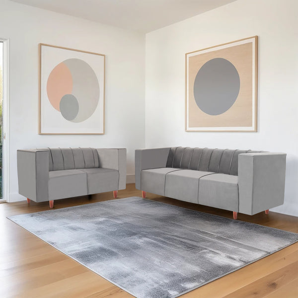 Sydney (3+2) Seater Sofa- ( Plush Suede Fabric- Grey)
