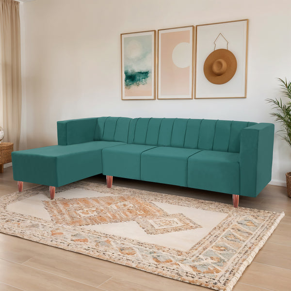 Sydney 6 Seater Sofa left corner- ( Plush Suede Fabric- Teal )