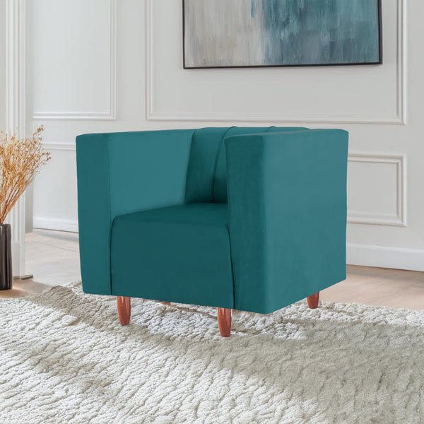 Sydney 1 Seater Sofa- ( Plush Suede Fabric- Teal )