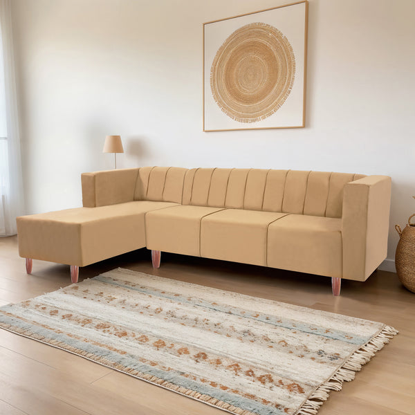 Sydney 6 Seater Sofa left corner- ( Plush Suede Fabric- Beige)