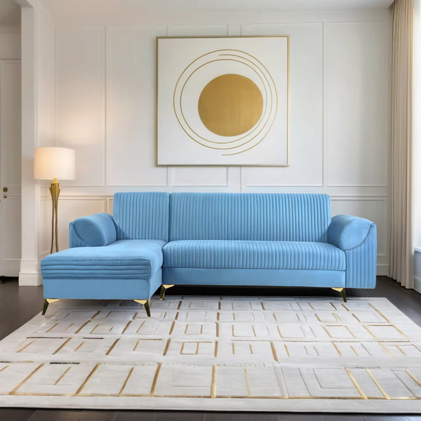 Venice 6 Seater Sofa Left Corner - ( Plush Suede Fabric - Sky Blue )