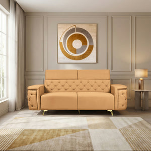 Rome 3 Seater Sofa- ( Plush Suede Fabric-Beige )