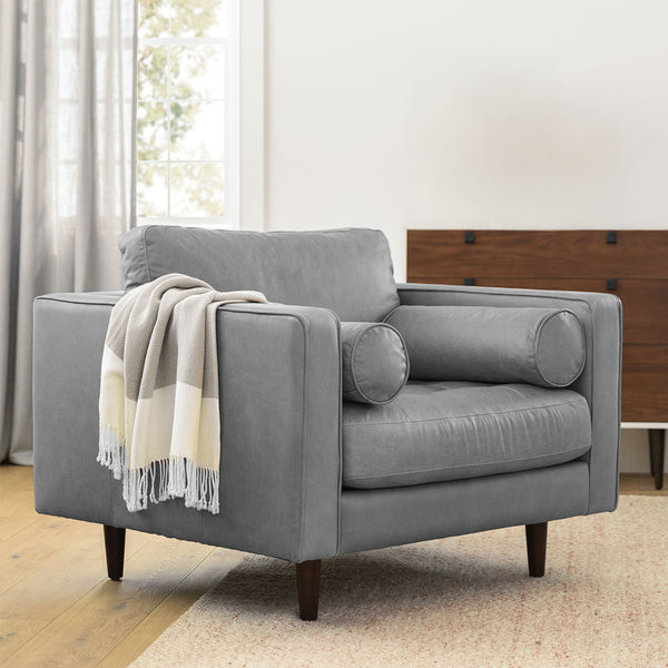 Vienna 1 Seater Sofa- ( Leatherette Fabric - Grey )