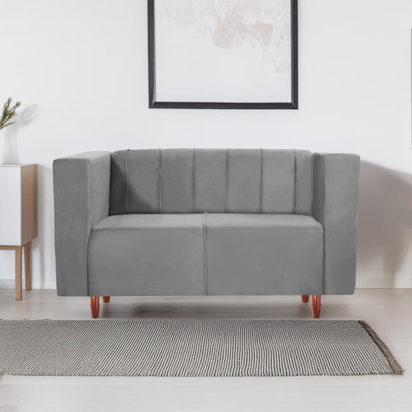 Sydney 2 Seater Sofa- ( Plush Suede Fabric- Grey )