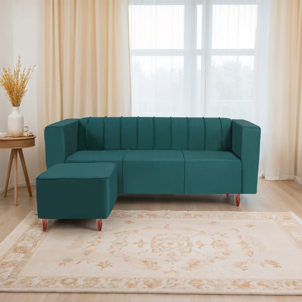 Sydney 4 Seater Sofa with Ottoman- ( Plush Suede Fabric- Teal )