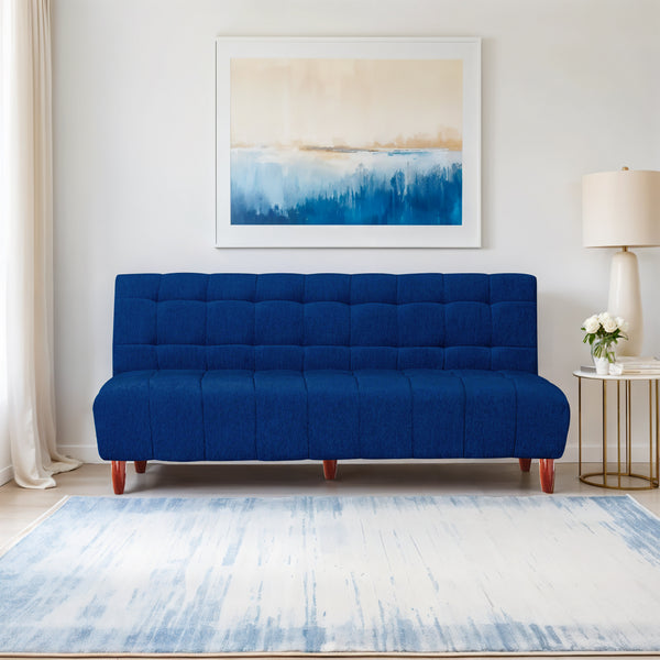 Florida 3 Seater Wooden Sofa Cum Bed - ( Premium Molfino Fabric- Blue )