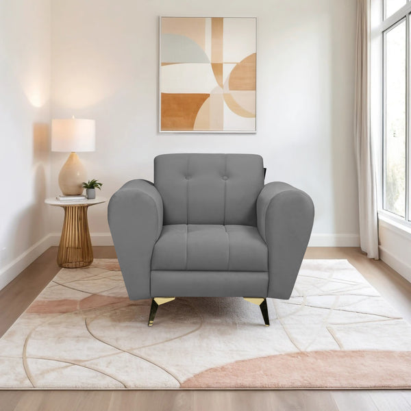 Milan Icon 1 Seater Sofa- ( Plush Suede Fabric- Grey )
