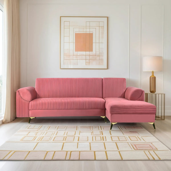 Venice 6 Seater Sofa Right Corner - ( Plush Suede Fabric - Peach )