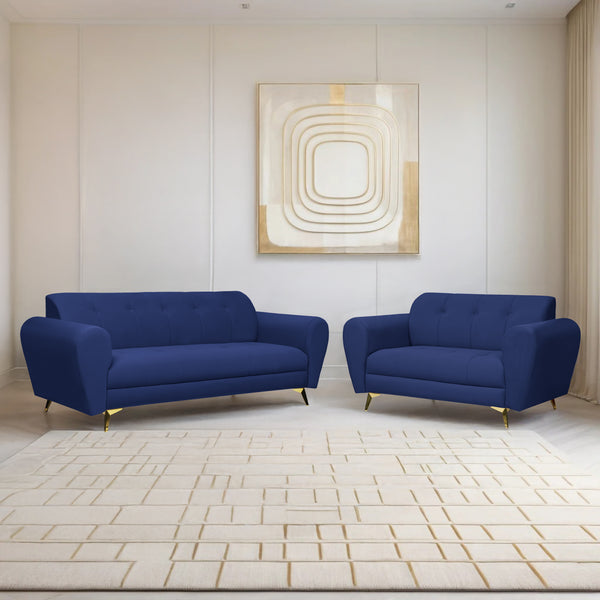 Milan Icon (3+2) Seater Sofa- ( Plush Suede Fabric - Blue )