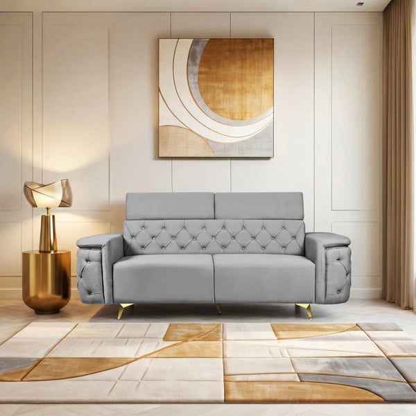 Rome 3 Seater Sofa- ( Plush Suede Fabric-Grey )