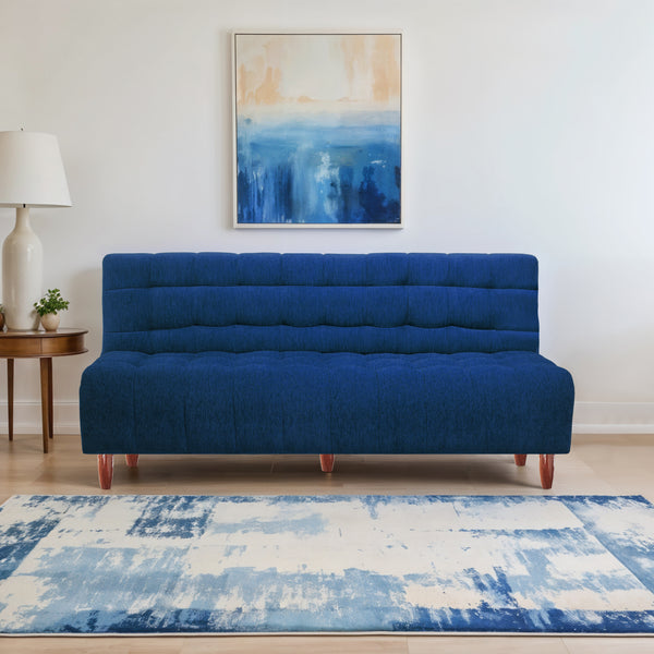 Florida Neo 3 Seater Wooden Sofa Cum Bed - ( Premium Molfino Fabric- Blue )
