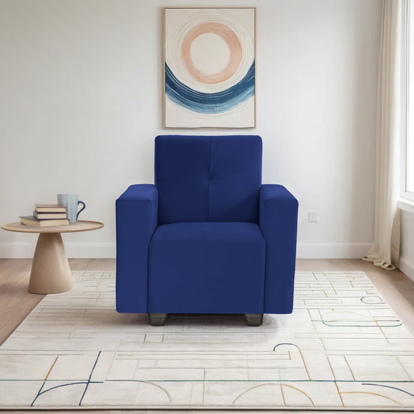 London 1 Seater Sofa- ( Plush Suede Fabric- Blue )
