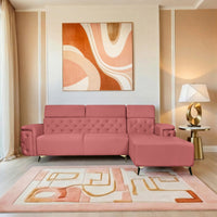 rome 6 seater sofa set right corner plush suede peach