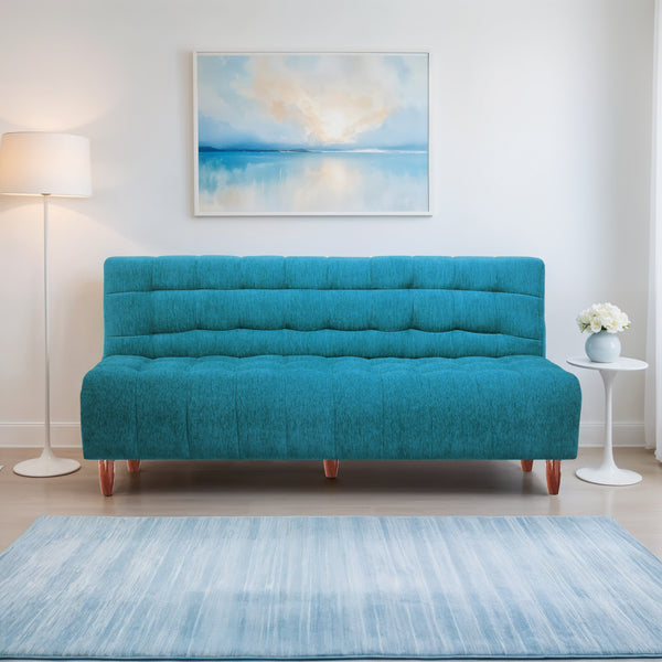 Florida Neo 4 Seater Wooden Sofa Cum Bed - ( Premium Molfino Fabric- Sky Blue )