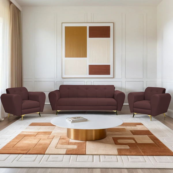 Milan Icon (3+1+1) Seater Sofa- ( Plush Suede Fabric- Brown )