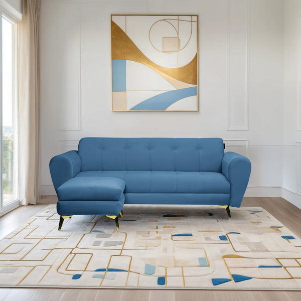 Milan Icon Ottoman 4 Seater Sofa - ( Plush Suede Fabric - Sky Blue )