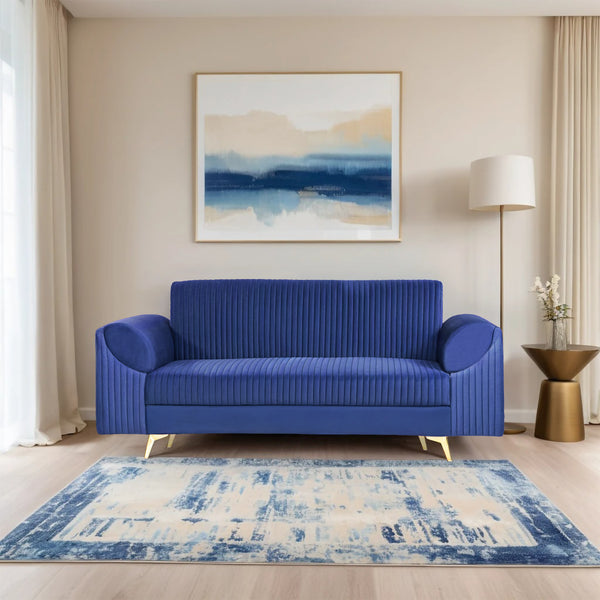 Venice 3 Seater Sofa- ( Plush Suede Fabric- Blue )