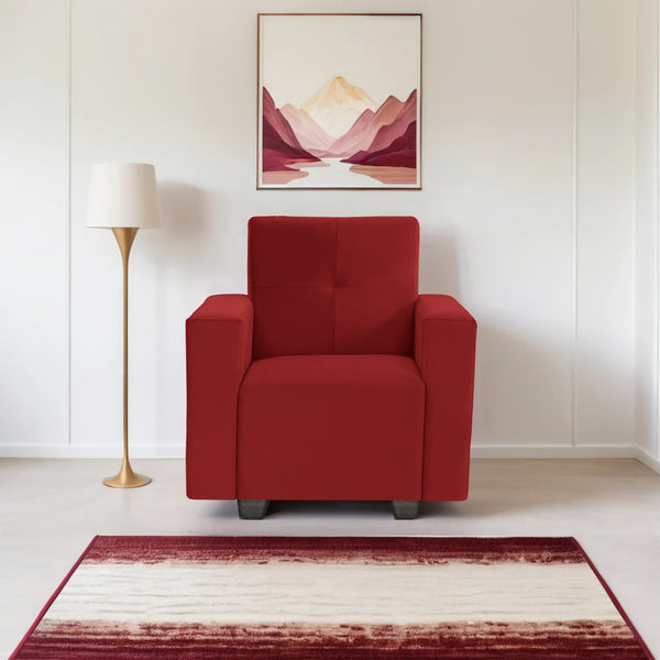 London 1 Seater Sofa- ( Plush Suede Fabric- Maroon )