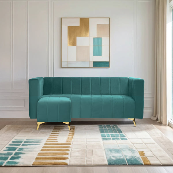 Tokyo Icon Ottoman 4 Seater Sofa - ( Plush Suede Fabric - Teal )